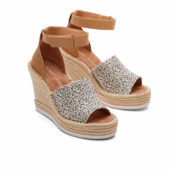Toms Marisol natural leopard wedge heel open toe ankle strap sandals size 8 - Picture 1 of 8